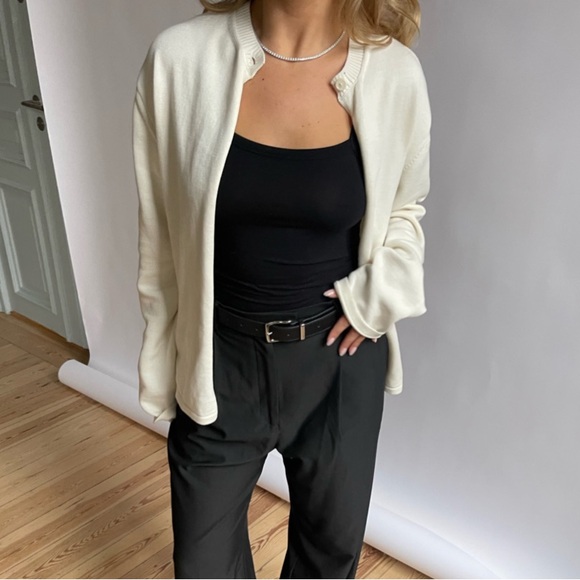 Djerf Avenue Button Up Cardigan Cream S - Picture 2 of 5